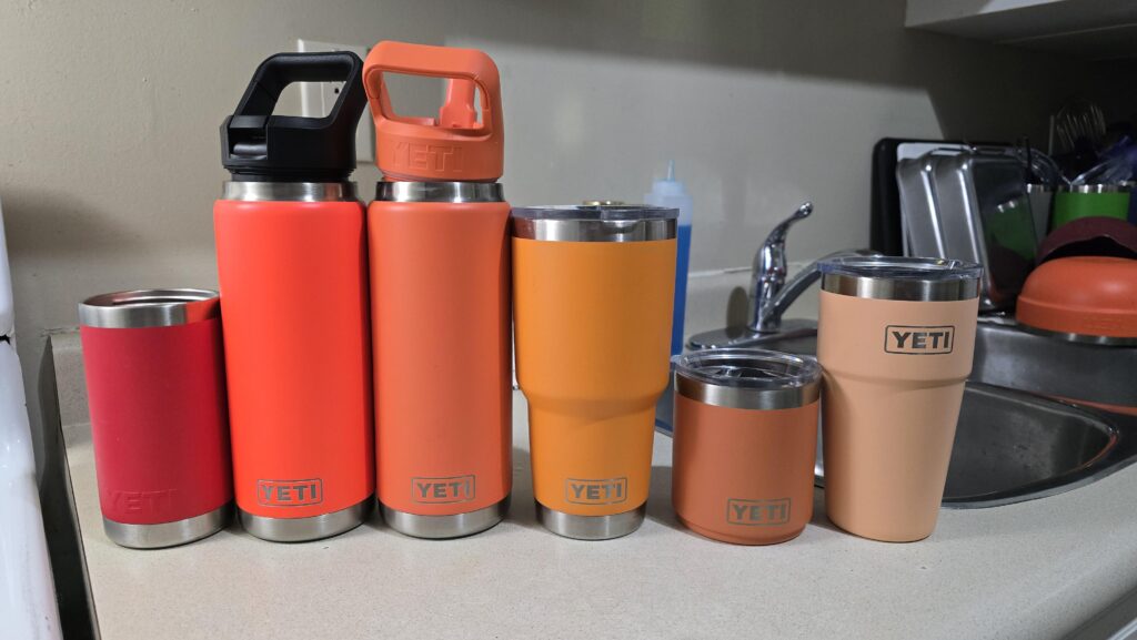 Solar Flare vs KCO comparison with Rescue Red, Papaya, High Desert Clay, and Low Country Peach

