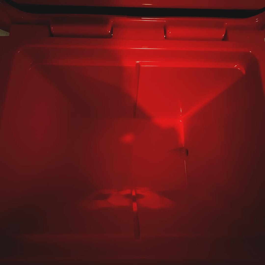 YETI Tundra 35 cooler UK Rescue Red compact insulated cooler with Kicker 6.5 speaker RGB LED ring Bluetooth system outdoor use