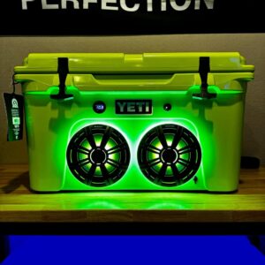 YETI Tundra 45 cooler UK Chartreuse limited edition insulated cooler with dual Kicker KM speakers RGB LED lighting Bluetooth system outdoor premium cooler