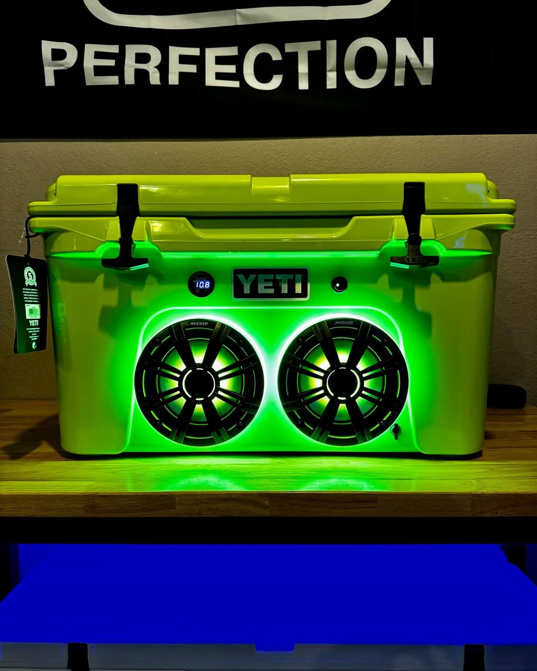 YETI Tundra 45 cooler UK Chartreuse limited edition insulated cooler with dual Kicker KM speakers RGB LED lighting Bluetooth system outdoor premium cooler