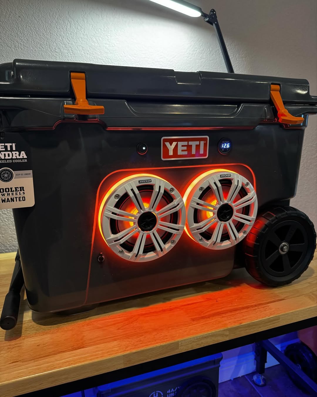 YETI HAUL cooler UK burnt orange latch kit Kicker KM65 Bluetooth speaker RGB LED rings premium insulated outdoor cooler system
