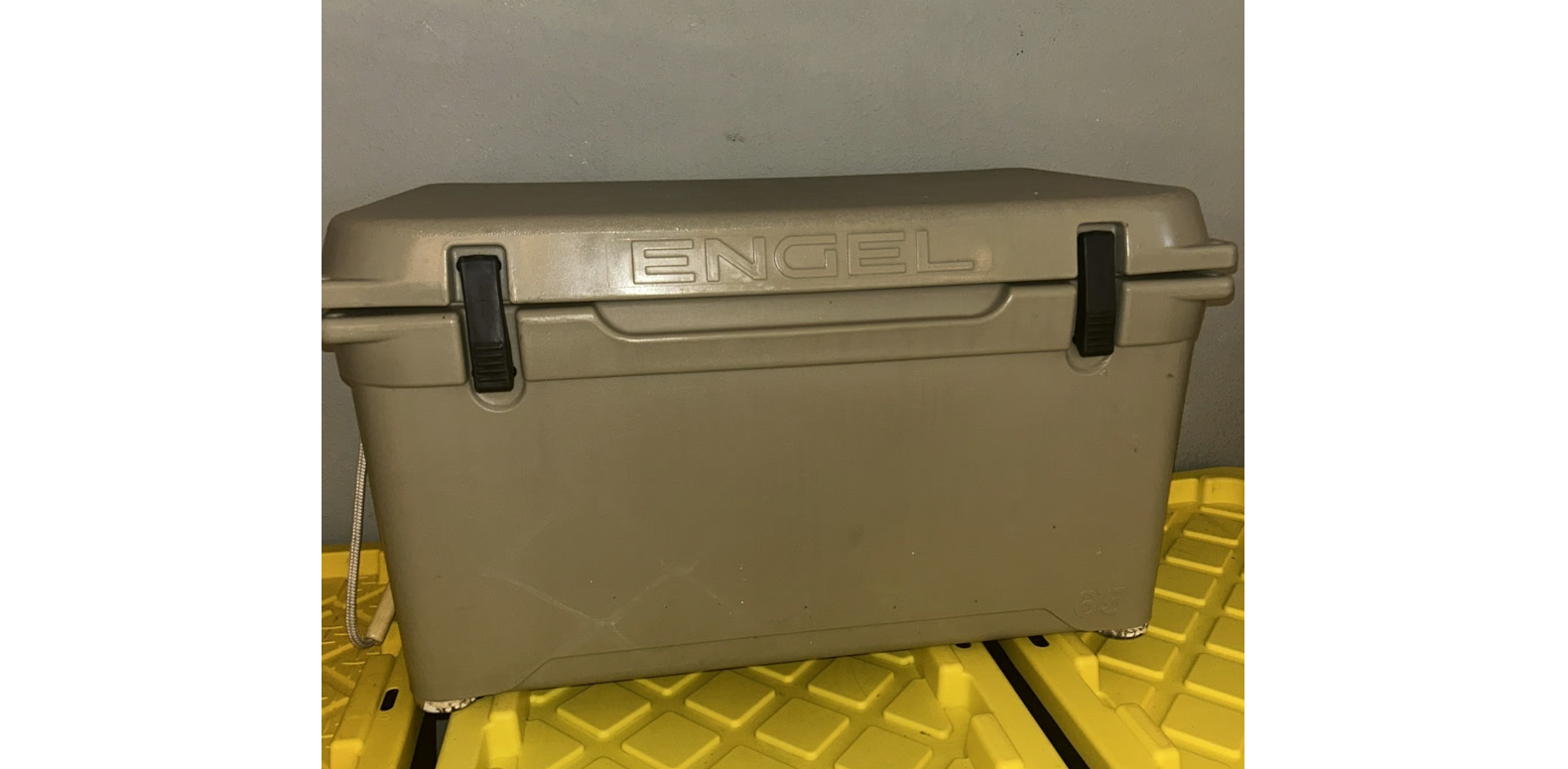 Engel 65 hard cooler tan colour front view UK