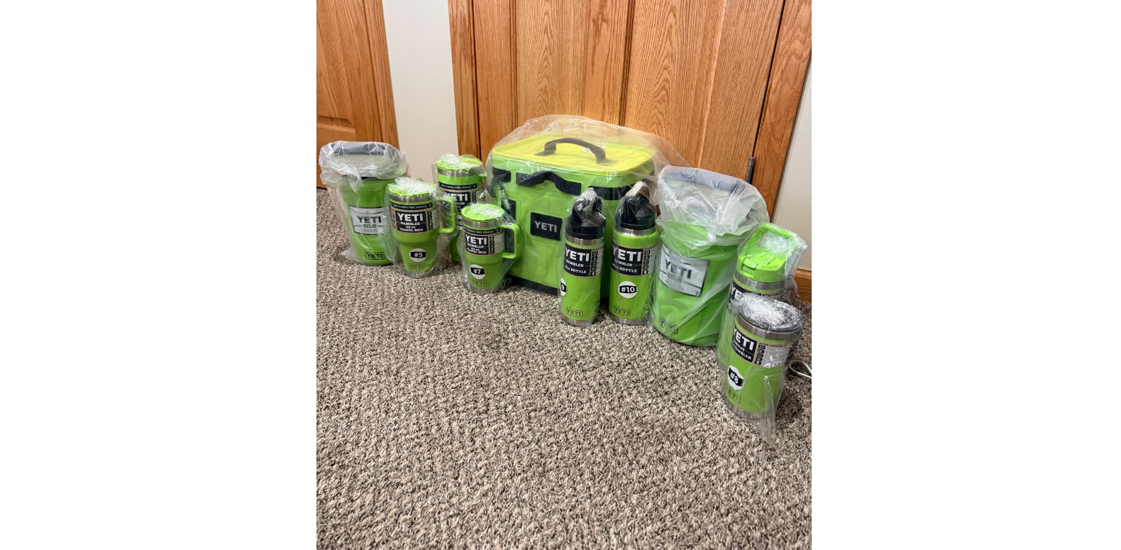 YETI cooler and cup bundle in green complete set as pictured with matching hard cooler and drinkware brand new