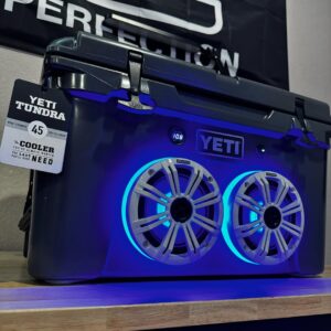YETI Tundra 45 cooler UK charcoal premium insulated cooler with Kicker KM marine speakers RGB LED lighting Bluetooth system outdoor use