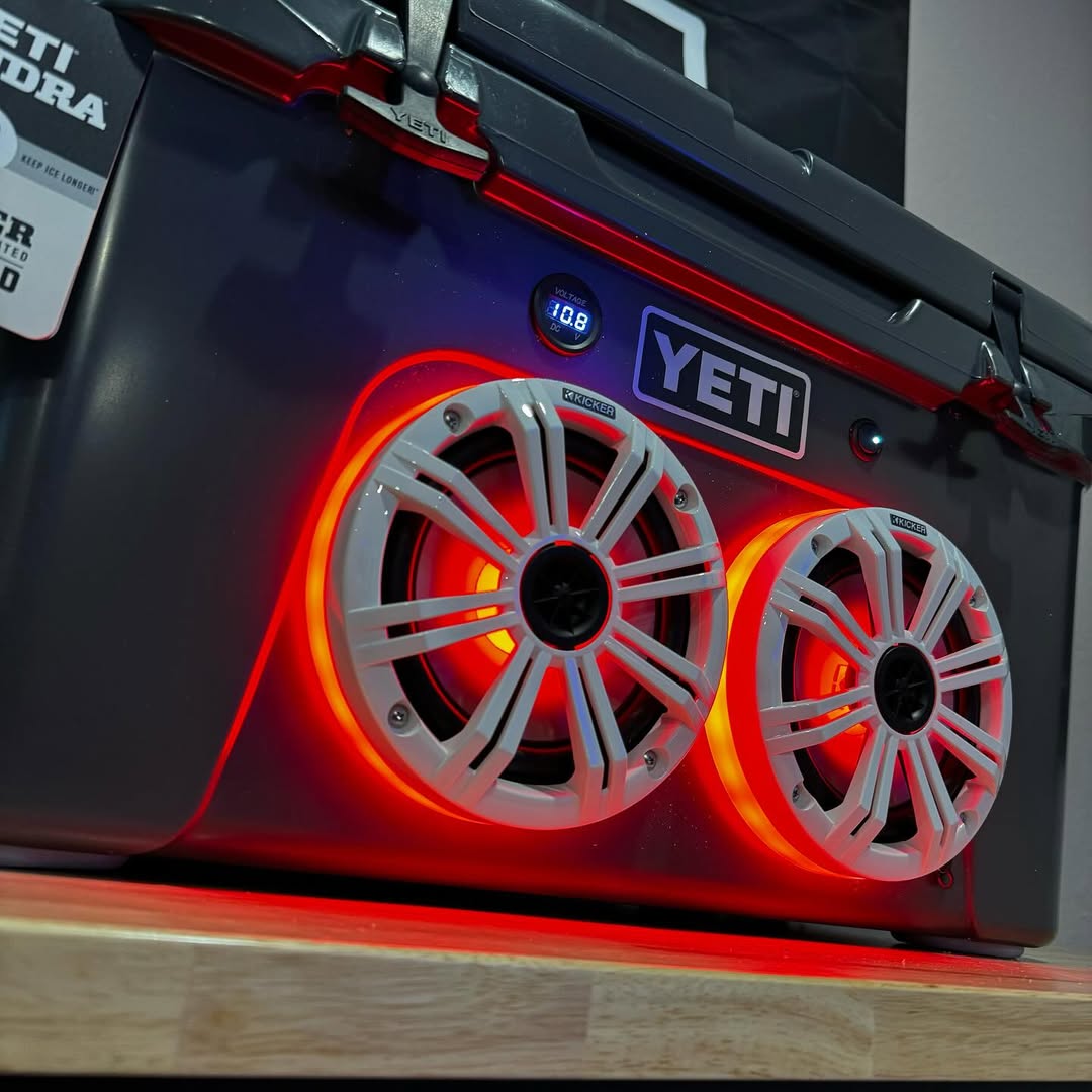 YETI Tundra 45 cooler UK charcoal premium insulated cooler with Kicker KM marine speakers RGB LED lighting Bluetooth system outdoor use