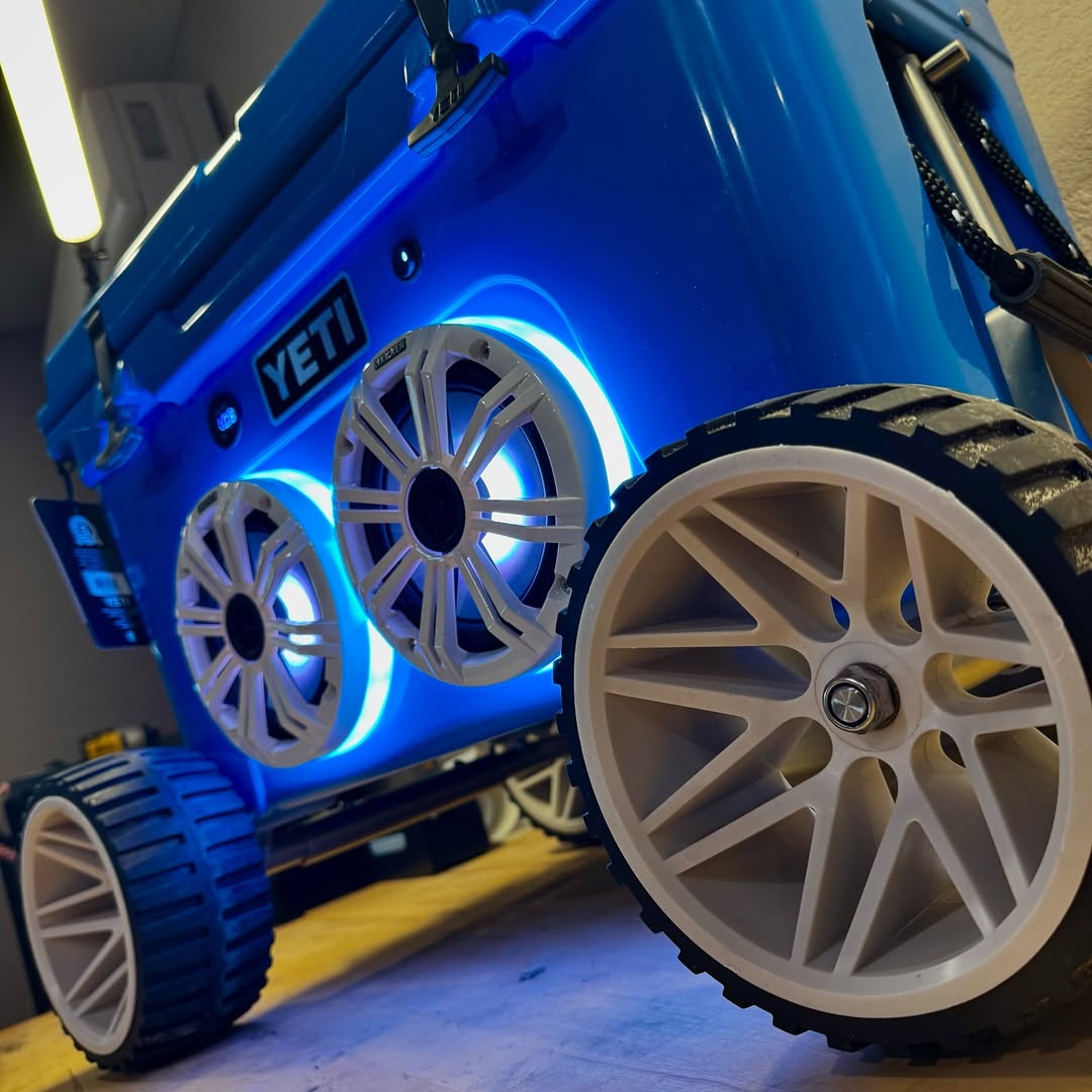 YETI Big Wave Blue 45 cooler UK premium wheeled cooler with Kicker speakers RGB LED lighting Bluetooth amplifier outdoor system