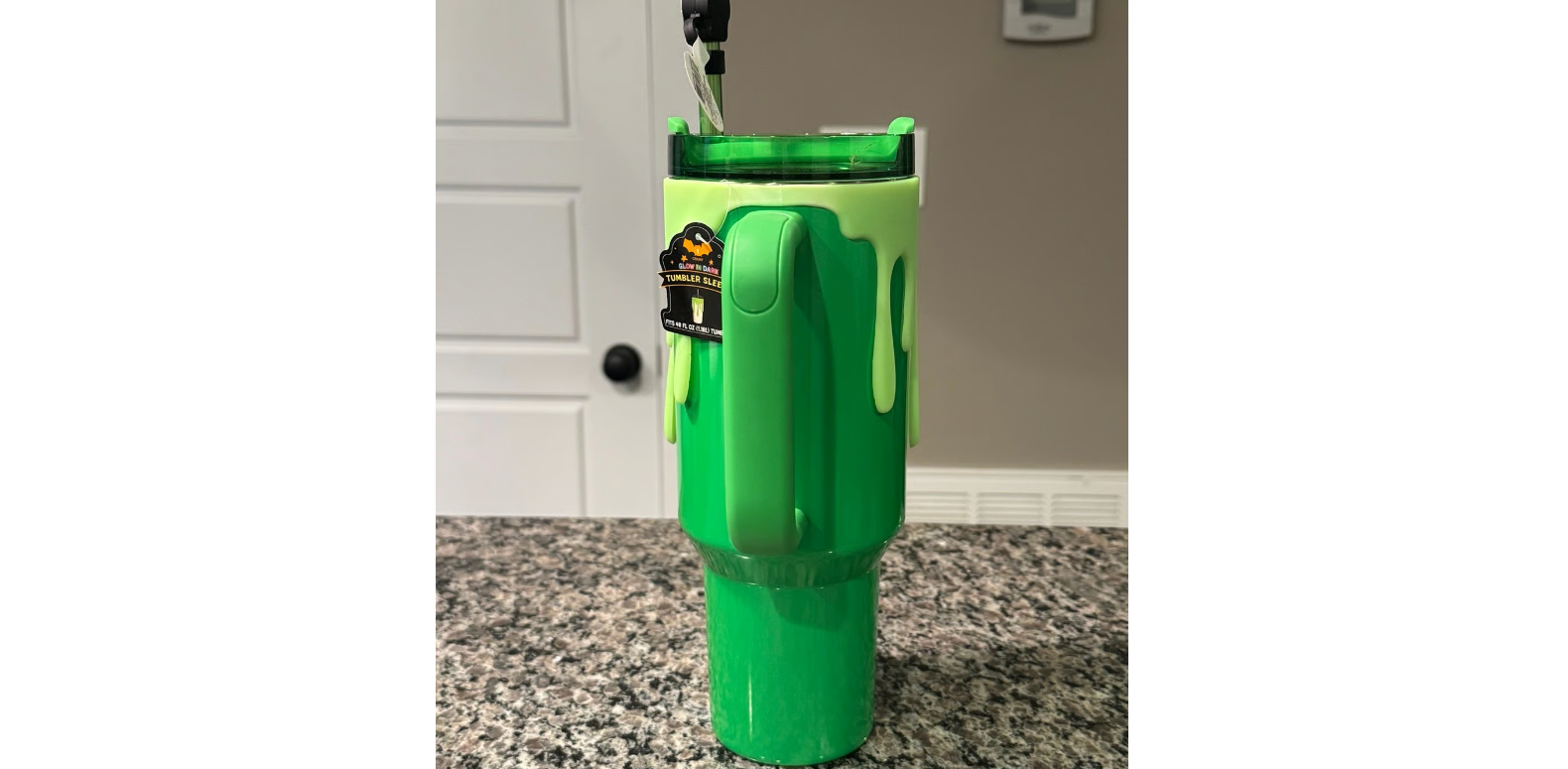 Starbucks Stanley Pearl Green Quencher 40oz with slime sleeve and straw topper Halloween tumbler