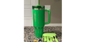 Starbucks Stanley Pearl Green Quencher 40oz with slime sleeve and straw topper Halloween tumbler